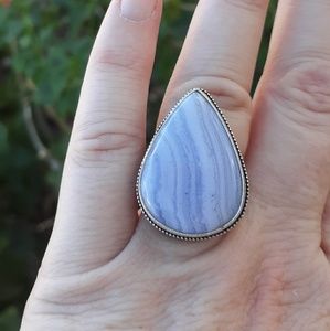 New Beautiful Blue Lace Agate 925 Silver Ring.